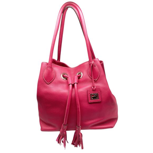 Dooney & Burke Pink Pebble Grain Leather Drawstring Bucket Bag w/ Coin Purse